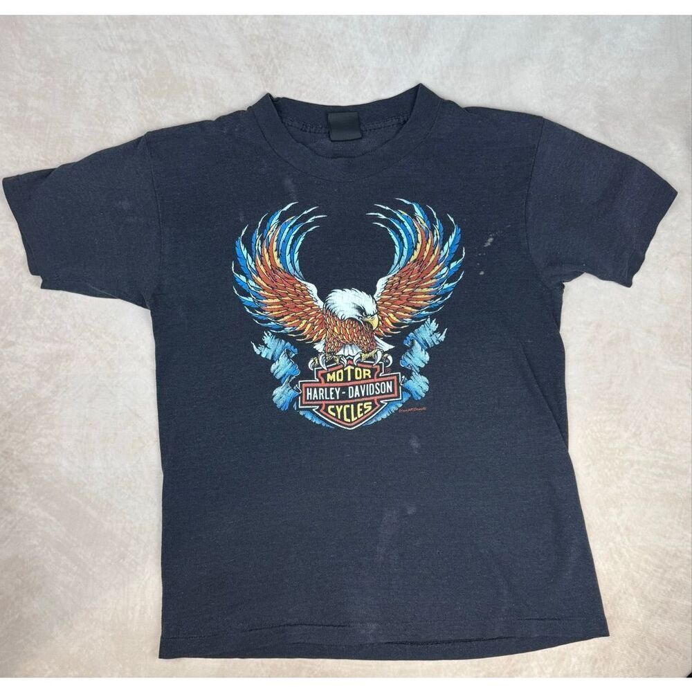 Vintage 1980s Harley Davidson T Shirt Thrashed Size Medium Rare Angry Eagle